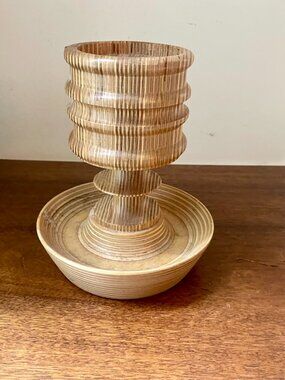Signed Paavo Asikainen Large Handmade Wood Candle Holder 1970 Finland